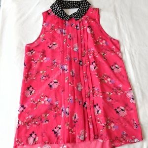 Pink Floral Pleated Blouse